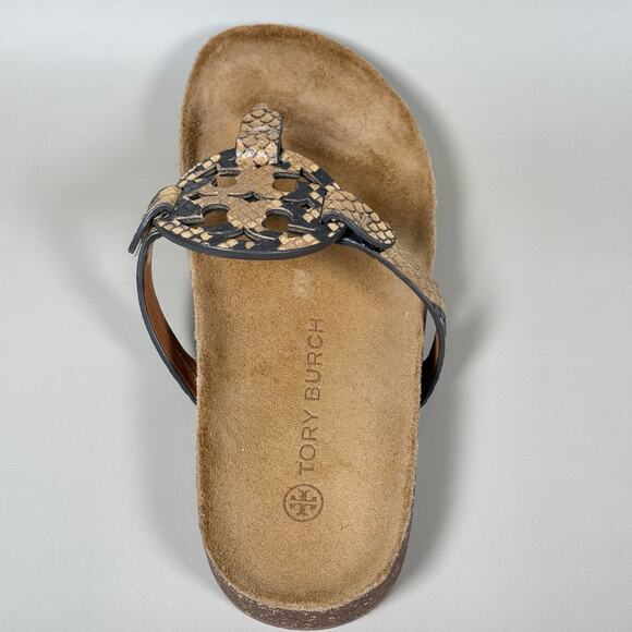 Tory Burch Miller Sandals | Snakeskin Print Thong Sandals | Iconic Logo Sandals - Picture 9 of 9